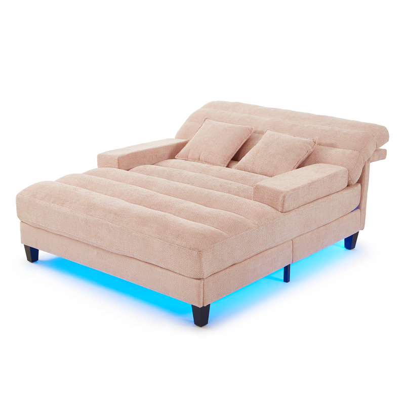 Méridienne moderne en chenille rose avec dossier réglable et lumières DEL RVB - Méridienne rembourrée pour le confort de votre salon