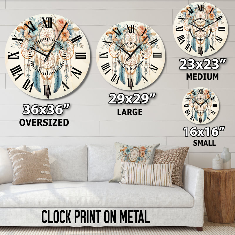 Horloge murale Teal Dreamcatcher Vintage Whispers, Surdimensionné