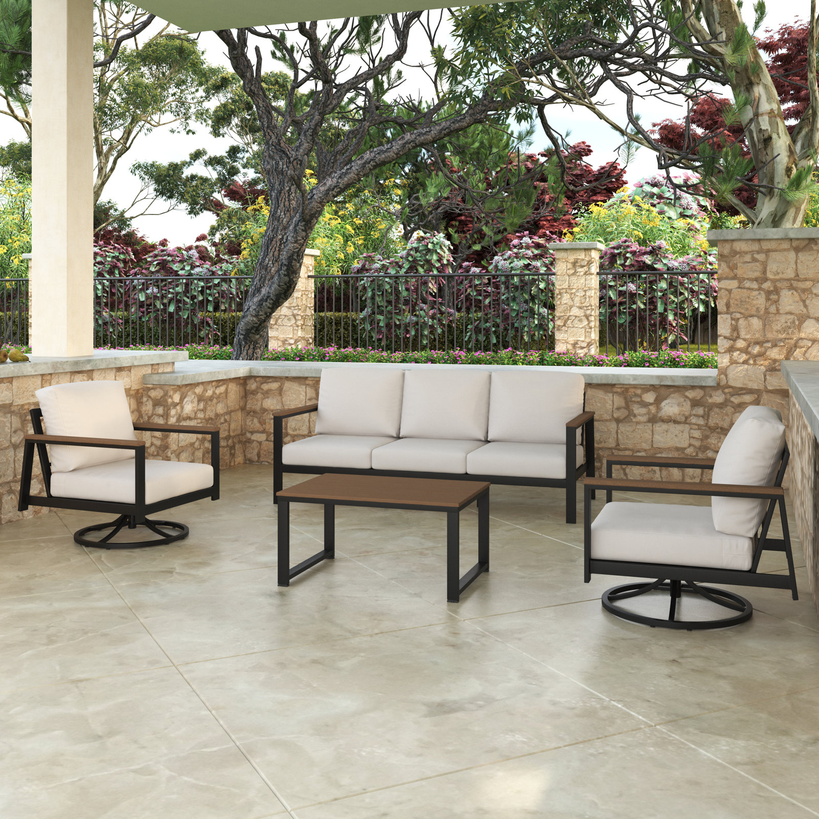 Townsend 5 Person Seating Group with Sunbrella Cushions, Sunbrella Canvas Natural