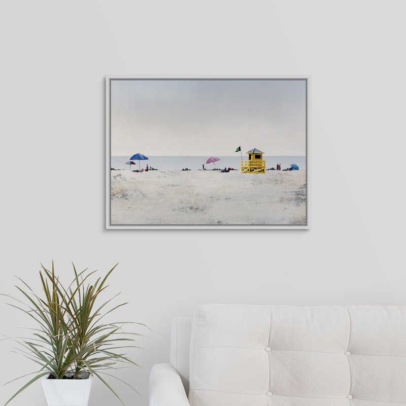 « soleil et sable i », peinture sur toile, H 19,7 po x l 25,7 po x P 1,75 po, Cadre flottant blanc
