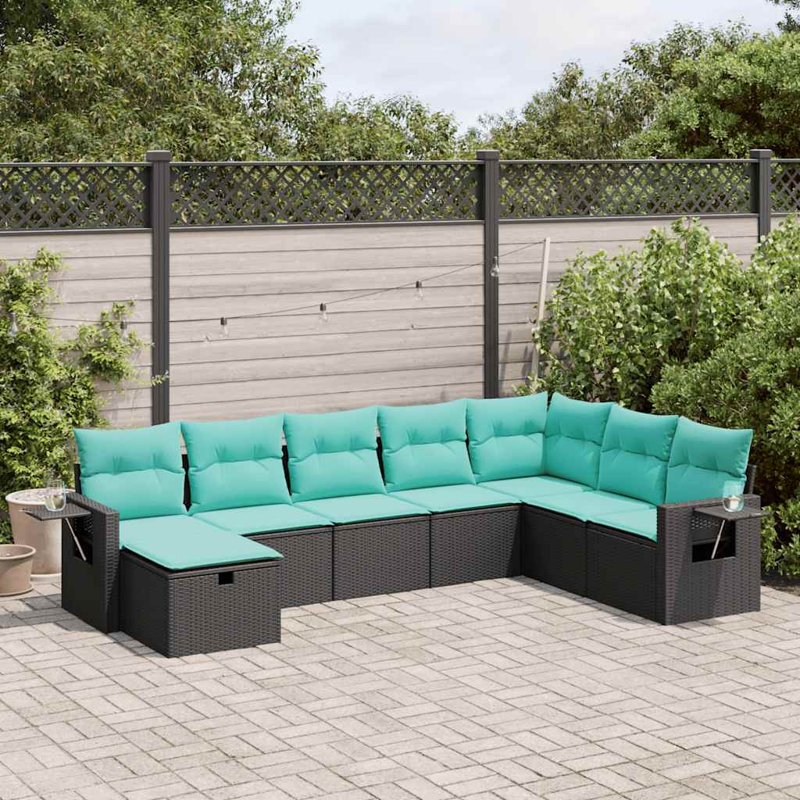  Ensemble de canapé de patio 8 pièces avec coussins en rotin de polyester noir