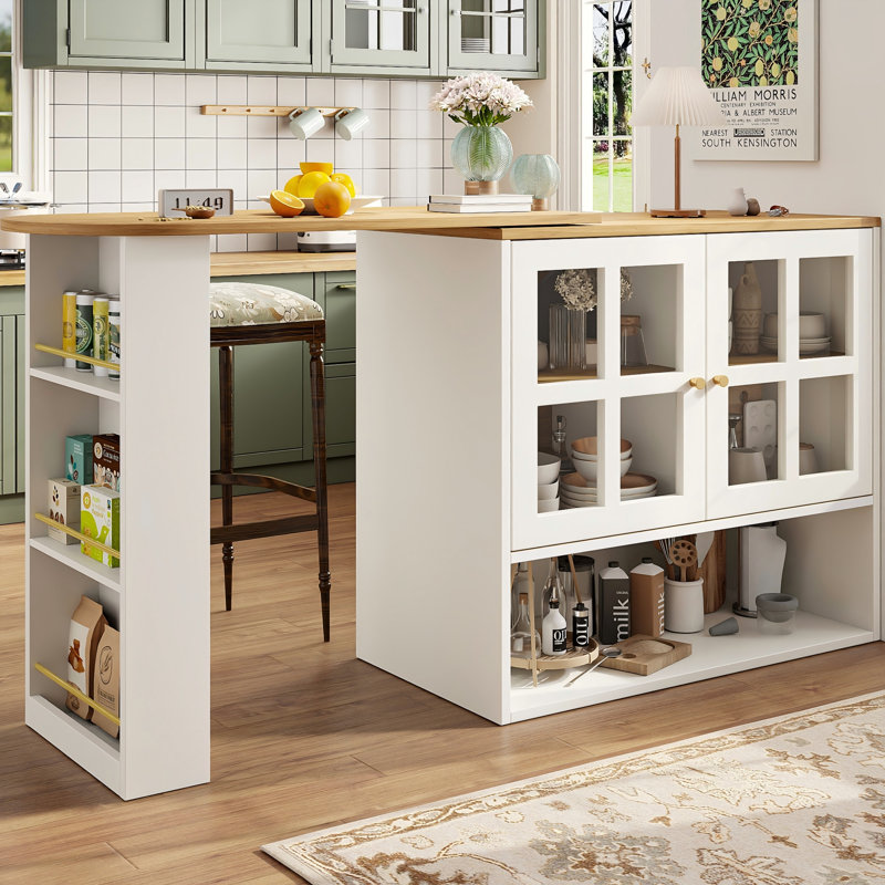 204 cm Glass Home Bar Cabinet, White