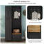 Meuble d'entrée avec banc rabattable, 90,4 cm (L) x 38,6 cm (P) x 178,8 cm (H), MDF, monobloc, meuble à chaussures autoportant, noir, 3 crochets et étagères réglables-1683379377