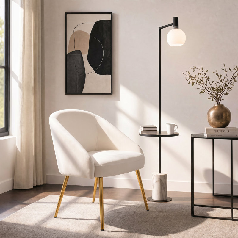 Chaise avec accoudoirs en velours Sutton, Blanc