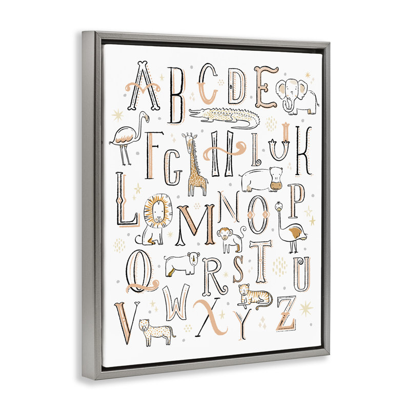 «Nursery Animal Alphabet» par Zirkus Design, H 21 po x l 17 po, Cadre flottant gris lustré