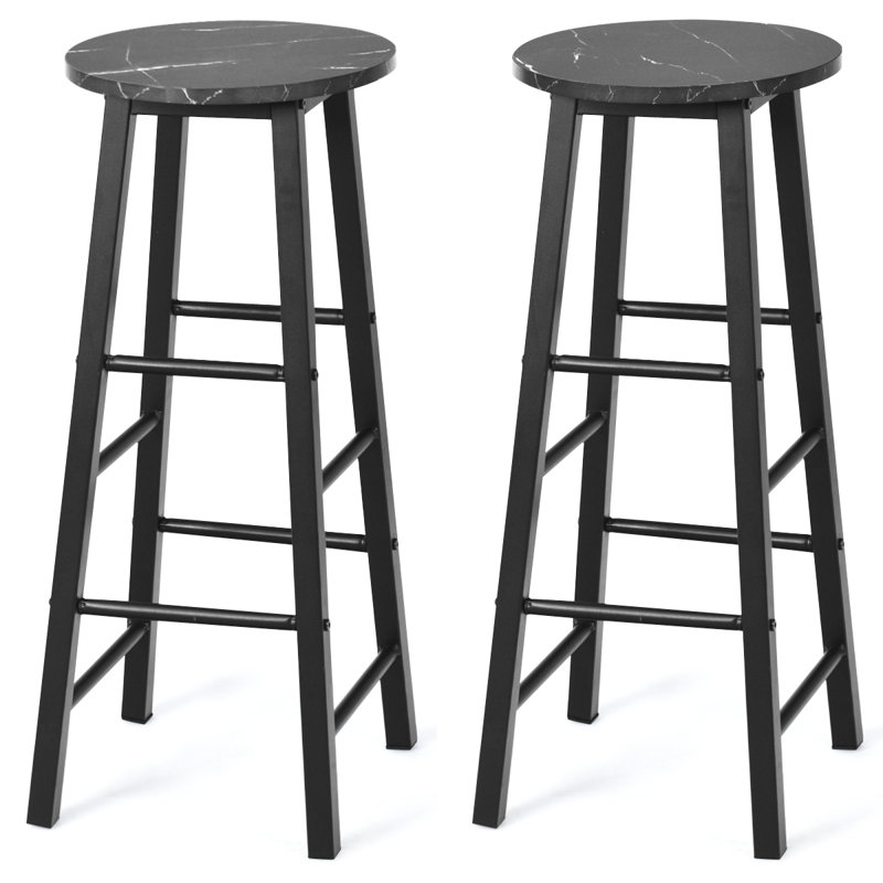 Stemen Bar Stool with Iron Frame, Black