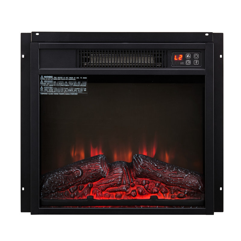 Foyer électrique 120 V 18 po, effet de flamme réaliste, verre trempé noir, télécommande et bouton tactile 1400 W encastrable 18 po, 3 modes, contrôle, option de chauffage écoénergétique