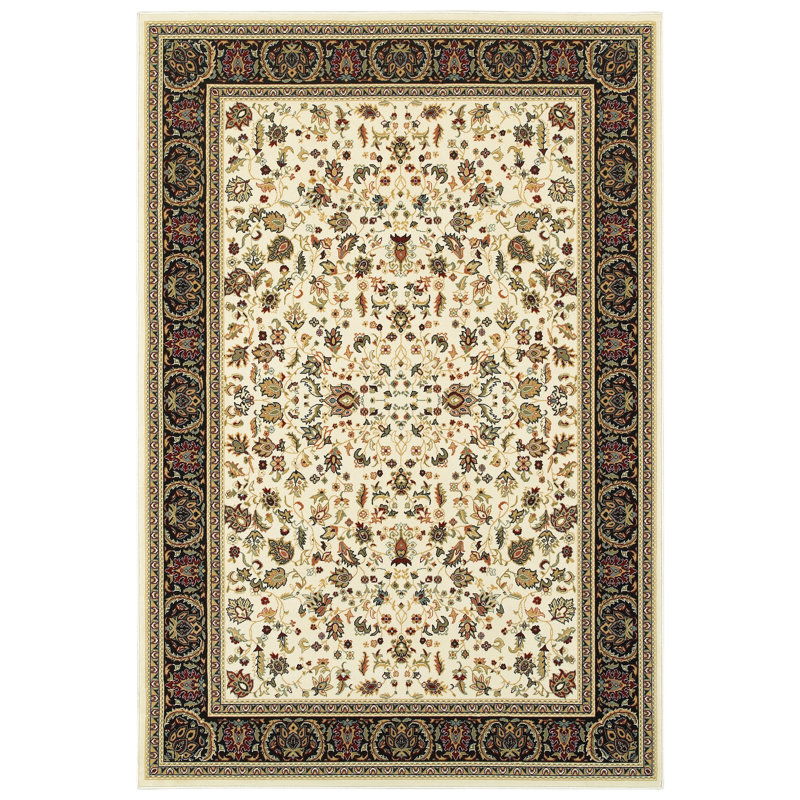 Tapis oriental ivoire / noir Greenwich, Rectangle 7 pi 10 po x 10 pi 10 po