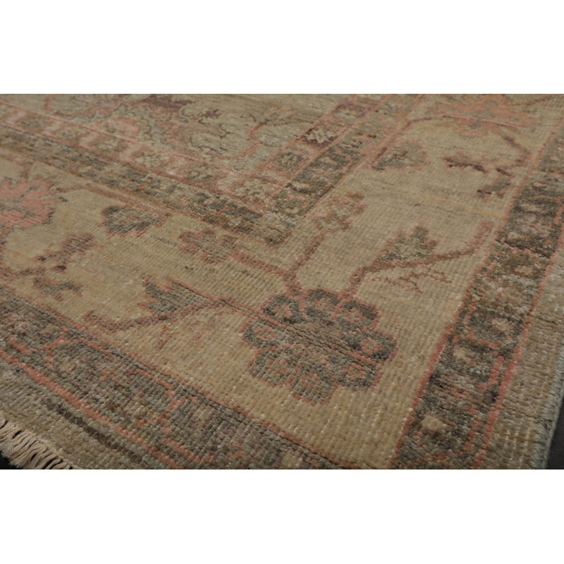 Tapis oriental brun / gris en laine noué à la main 6 pi x 9 pi Oriental