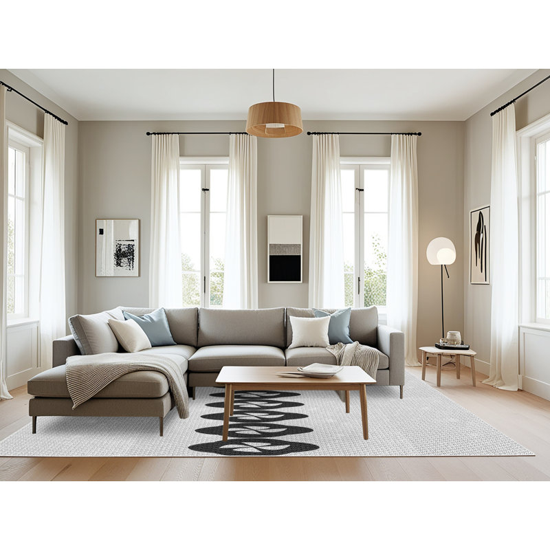 Tapis gris/crème tissé à la machine, Rectangle 8 pi x 10 pi