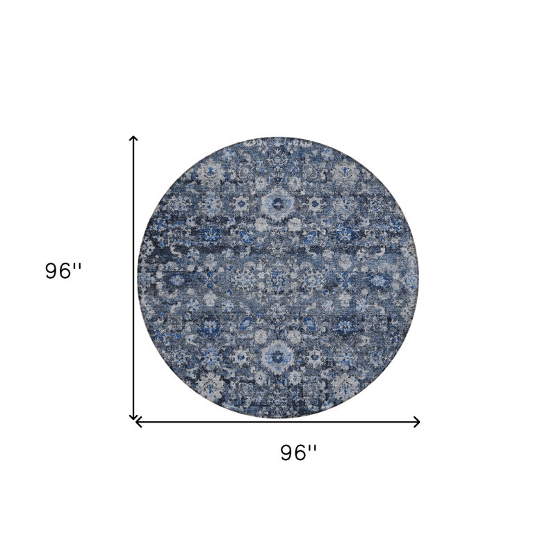Tapis d'intérieur rond lavable oriental bleu marine et bleu ciel HomeRoots 8 pi