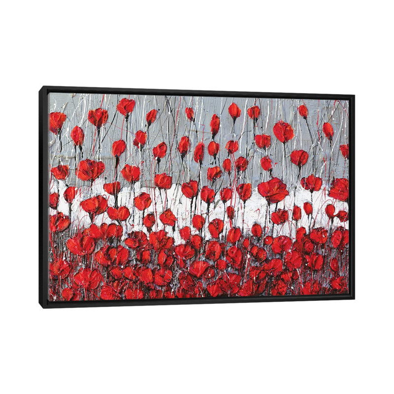 Poppies Landscape 1 Piece Painting on Canvas, 45.72cm H x 66.04cm W x 3.81cm D, Black Framed