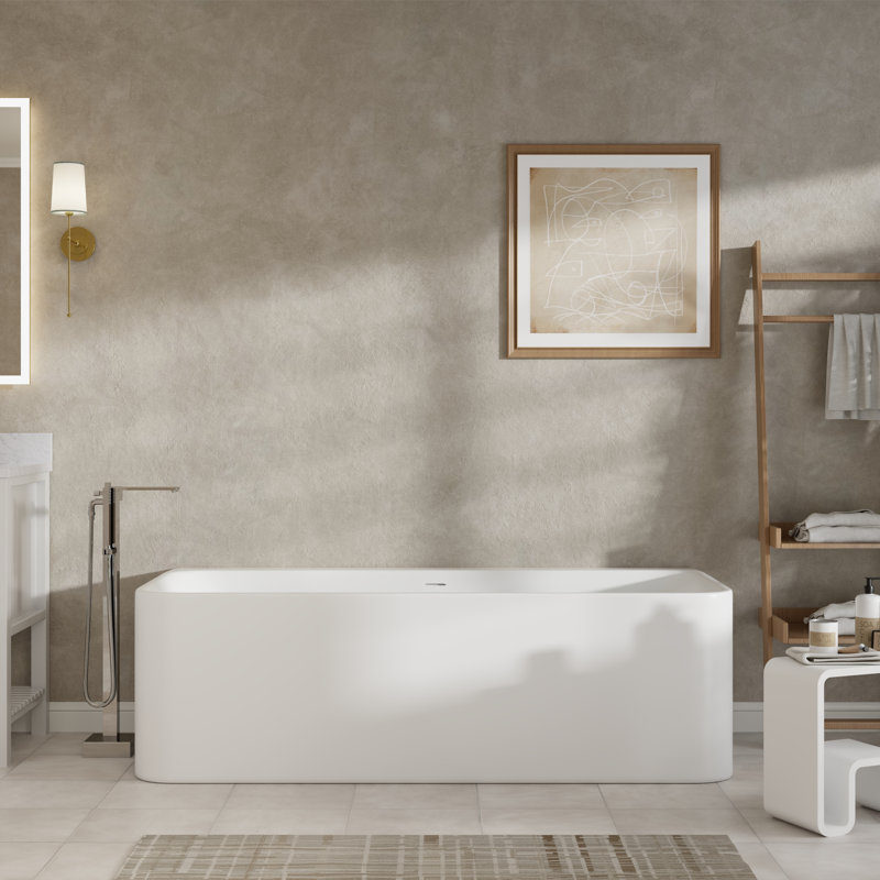 CASAINC 59"x 29.5" Rectangle Freestanding Alcove Solid Surface Soaking Bathtub