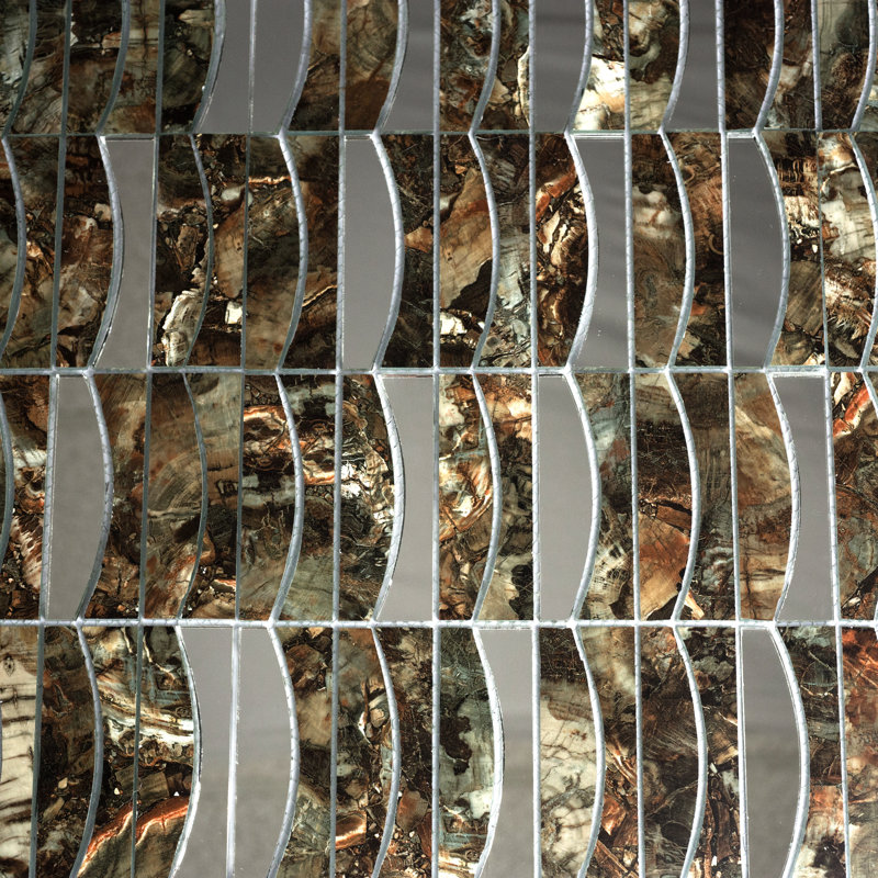 Art Deco Mirrored 3" x 3" Glass Mosaic Tile, Agate Stone Brown