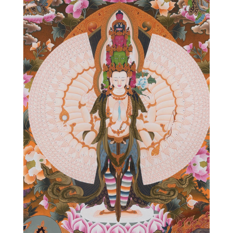 1000 Chengrizz armés entourés de Boddhisat étaient avec un motif de dragon (Thangka sans brocart)
