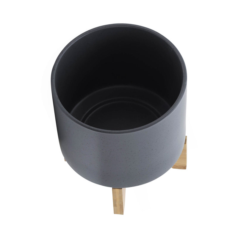 8" Planter W/ Wood Stand, 9" H x 8" W x 8" D
