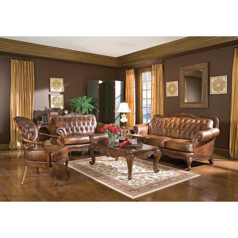 Loveseat with flared armrests in Achille genuine leather, H 42 po x l 83 po x P 40 po