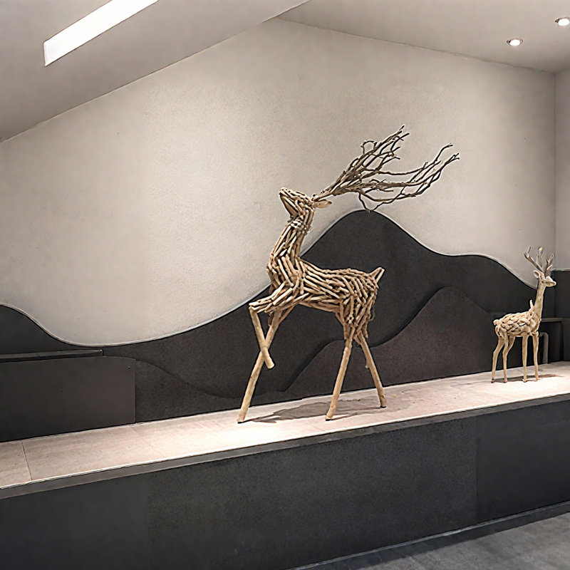 Grande sculpture en bois de cerf de 50 po de hauteur avec lumière DEL, décor de chevreuil sur pied pour les familles, les endroits pittoresques et les vitrines