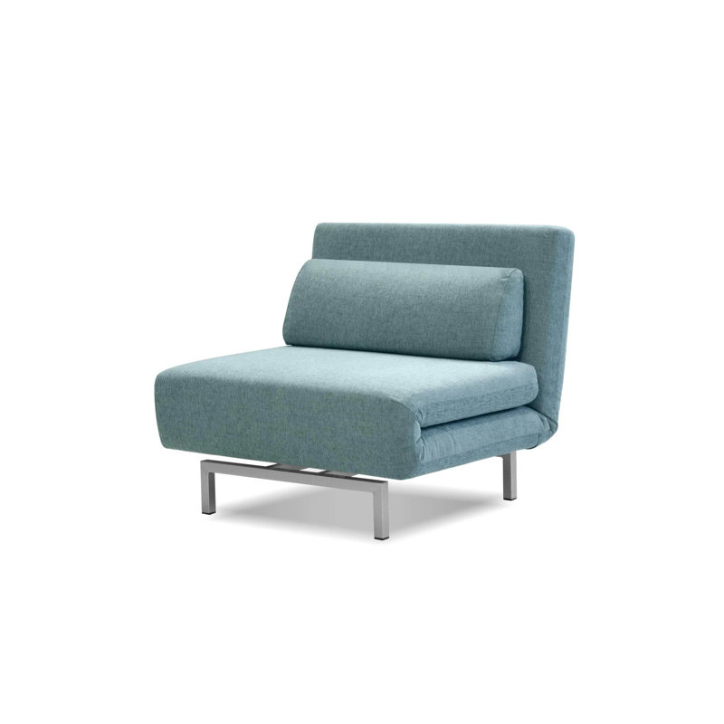 Fauteuil-lit pivotant rembourré Iso, Bleu, Argent argent