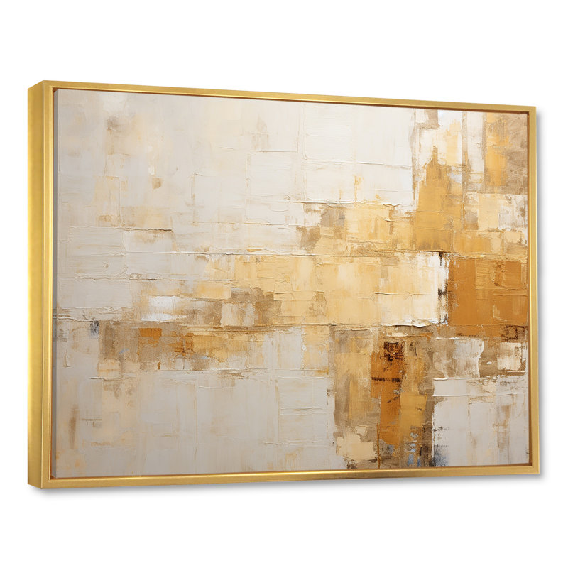 Minimalisme, horizon beige I - art mural abstrait, salon, H 30 po x l 40 po x P 1,5 po, Cadre flottant doré