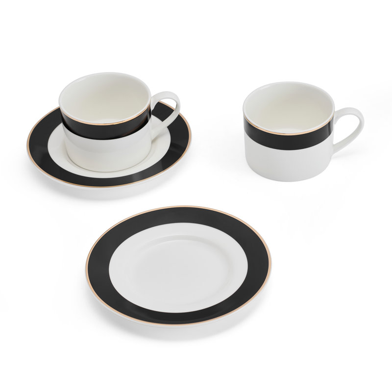 Mikasa Luxe Deco China Tea Cups and Saucers, 200ml