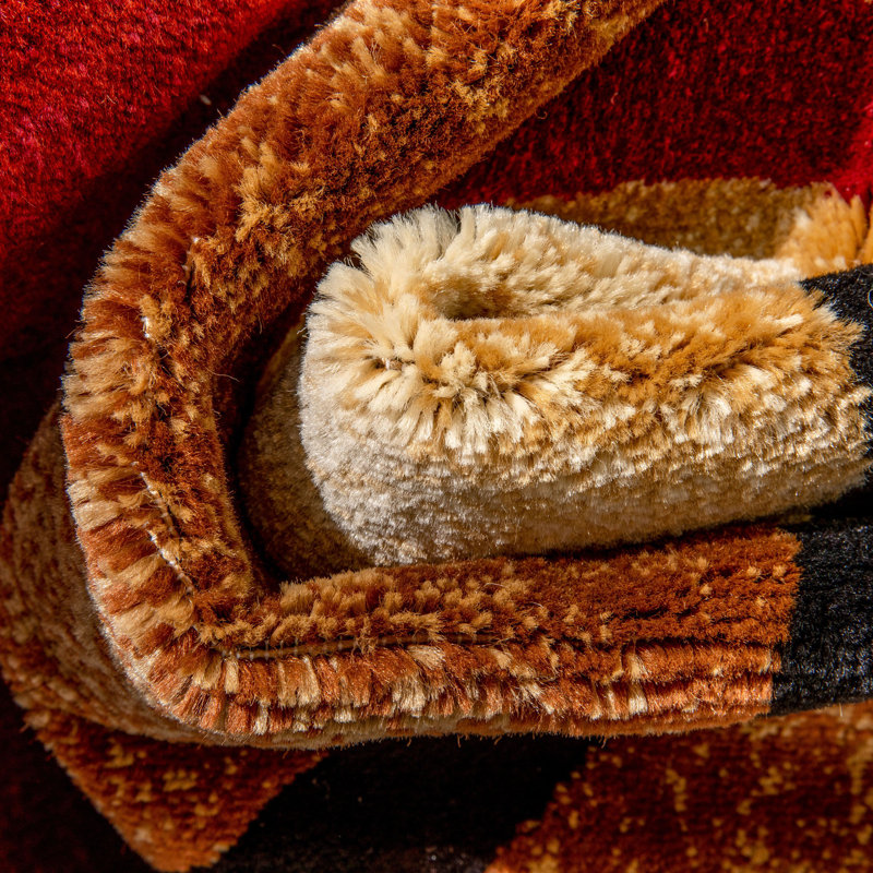 Tapis rouge moderne à motif d'arcs et de formes Carlei, Rond 5 pi 3 po
