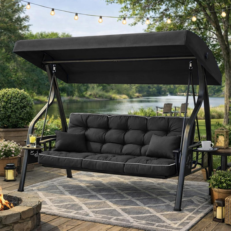 Porch Swing Cushions, Waterproof & Fade Resistant Outdoor Swing Cushion 63 Inch, Swing Cushions 3 Seater Replacement For Outdoor Furniture, Patio, Garden (Black, 63 X 40 Inch)