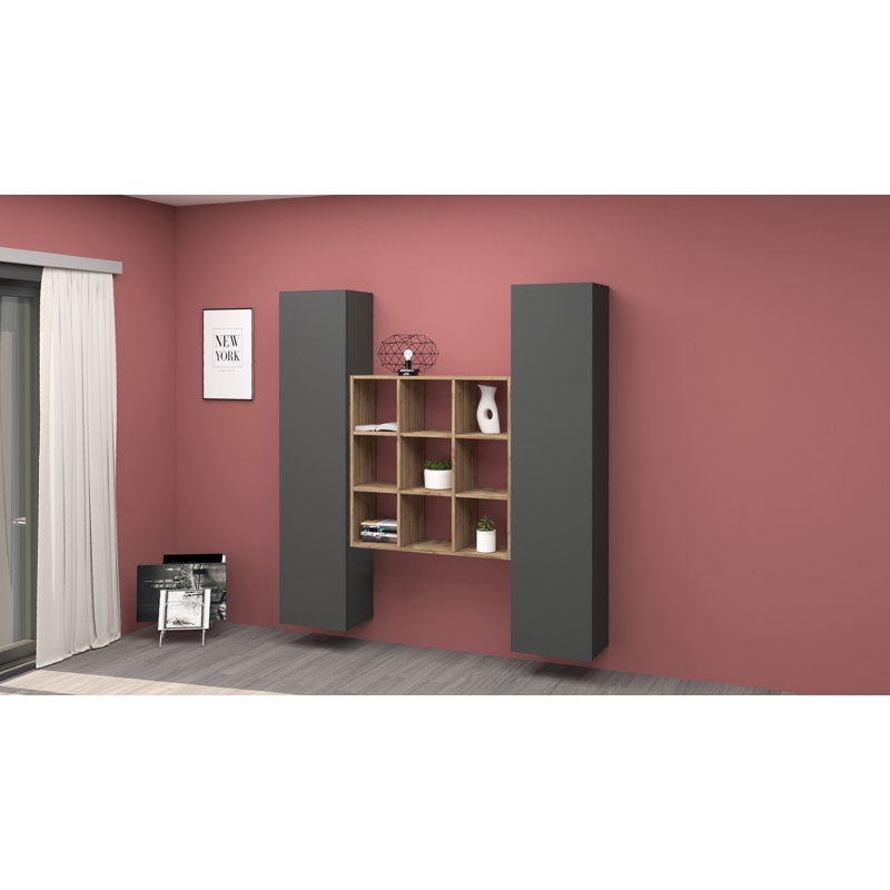 Maruska 180cm H x 170cm W Floating Bookcase, Grey Anthracite