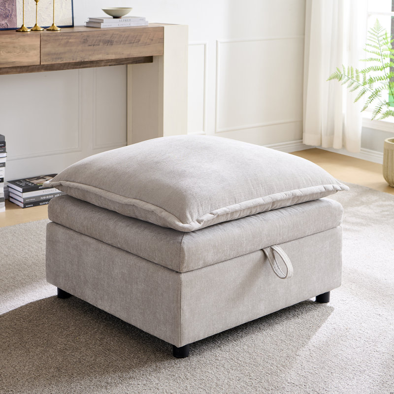Moderne, repose-pieds carré en chenille de 27,56 po de largeur avec rangement, module de tabouret haut de 25,98 po pour canapé modulaire en chenille, gris