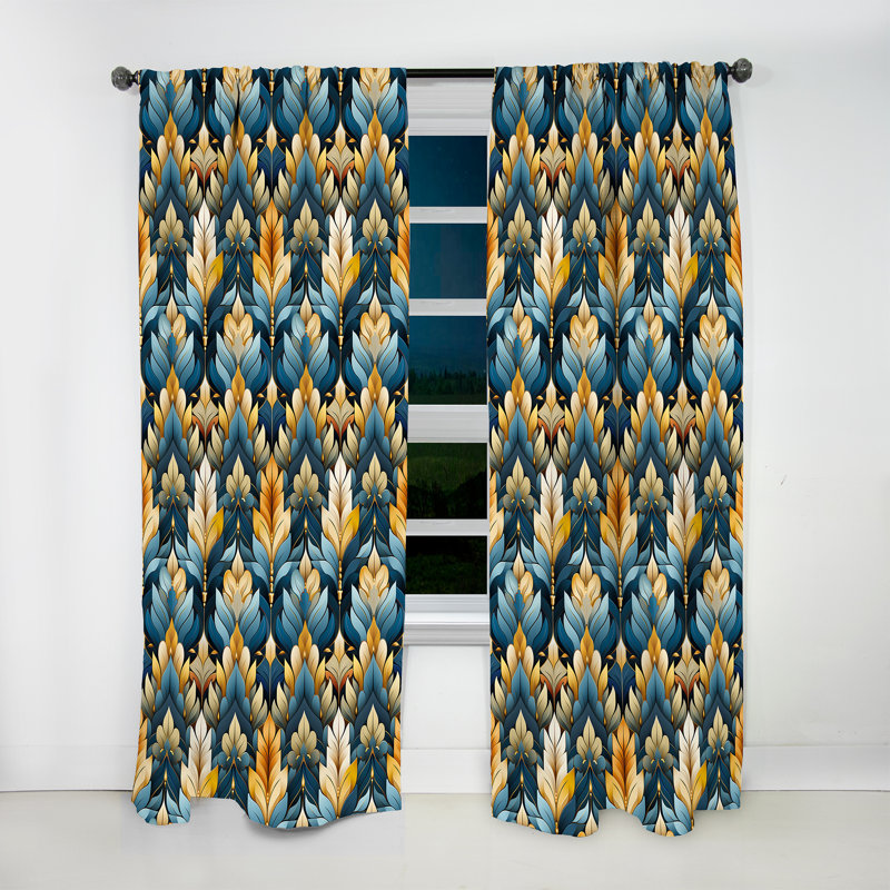 Motif à chevrons or et bleu Splendor - Rideau à chevrons - Rideau obscurcissant - 1 panneaux, L 52 po x L 108 po