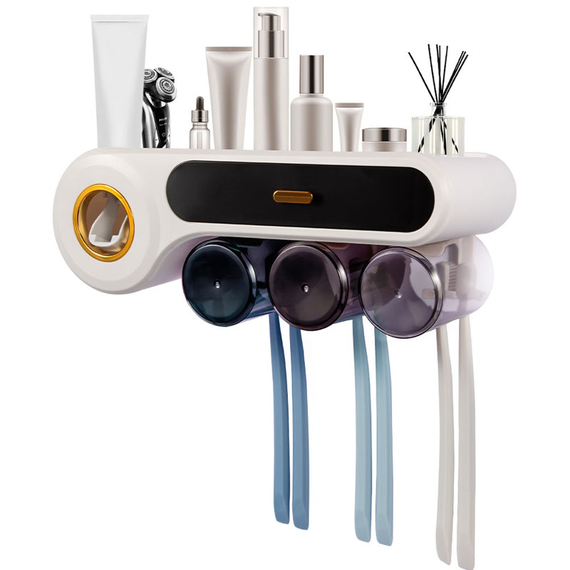 Deyra Toothbrush Holder, White/Black/Gold