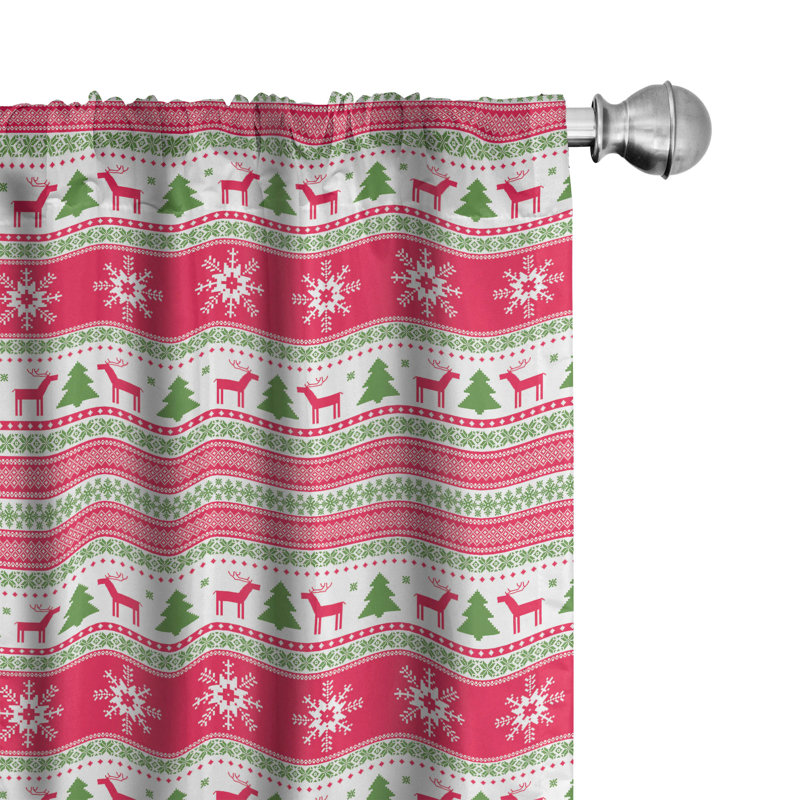 Nordic, Classical Reindeers Snowflakes Trees Christmas Pattern Needlework Design, Semi-Sheer Rod Pocket Sliding Panel