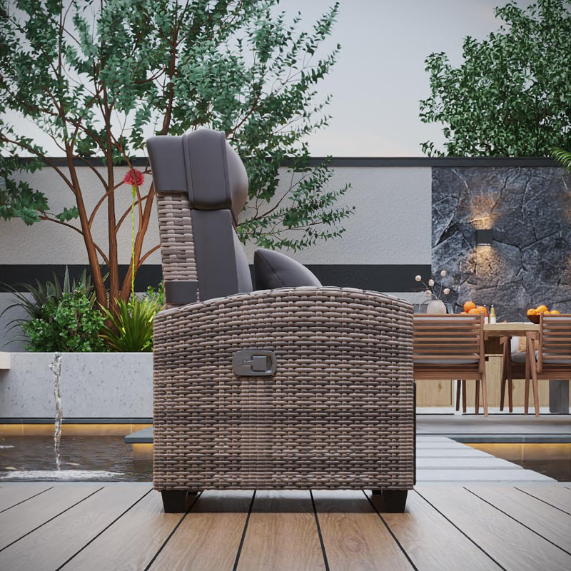 Outdoor Reclining Chairs, Reclining Patio Chairs With Extended Footrest, Adjustable Rattan Patio Lounge With Flip-Up Table
