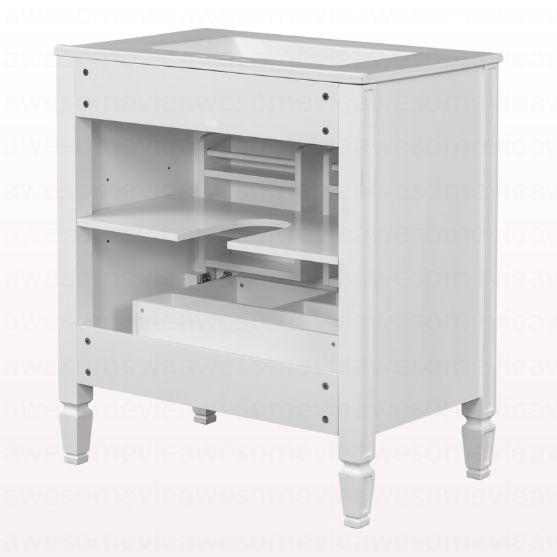 Meuble-lavabo 30 po avec lavabo, deux portes avec tablette, charnières de porte à fermeture en douceur, style rétro, blanc