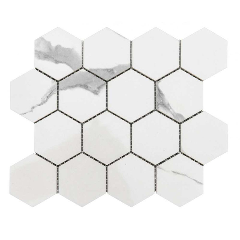 Stately Hex 11" x 14" Porcelain Novelty Marble Look Wall & Floor Tile, Calacatta