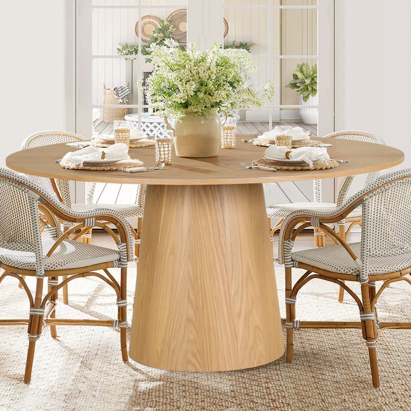 Kolton 60" Solid Oak Round Pedestal Dining Table, Natural