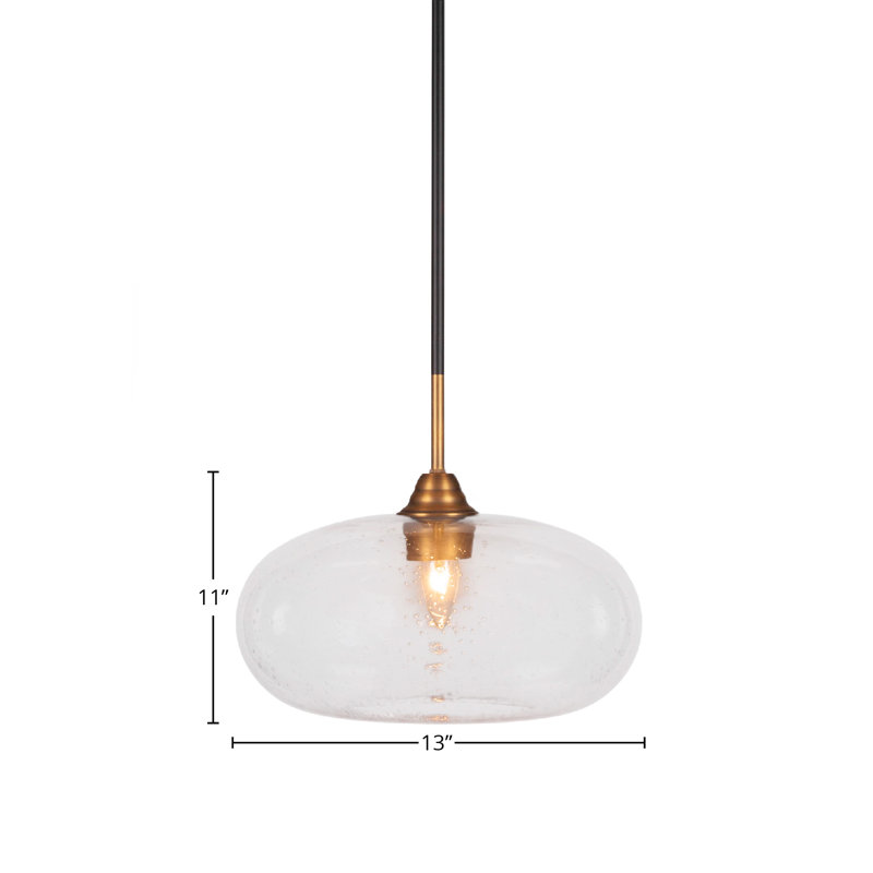 Luminaire suspendu à tige avec fini noir mat et laiton A 13 po, Bulle transparente