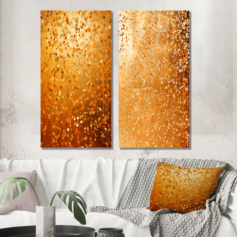 Golden Dot Sunset Reverie I - ensemble de 2 décorations murales abstraites, H 32 po x l 33 po, Toile tendue