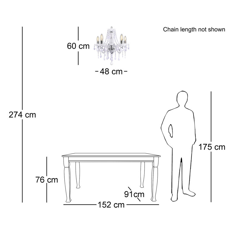 Xan 5 - Light Candle Style Chandelier, White/Chrome