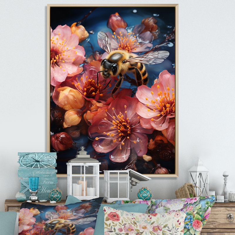 «Colorful Bee V», reproduction sur toile, H 40 po x l 30 po x P 1,5 po, Cadre flottant brun