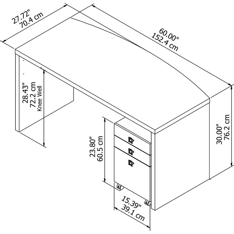 Bureau de réception Echo Bow avec classeur mobile, Blanc pur / blanc pur