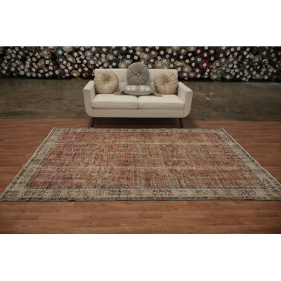 Tapis turc rétro avec motif traditionnel vieilli 6 x 9