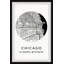 Chicago Coordonnés - Reproduction d'art textuel sur papier encadré-1803393425