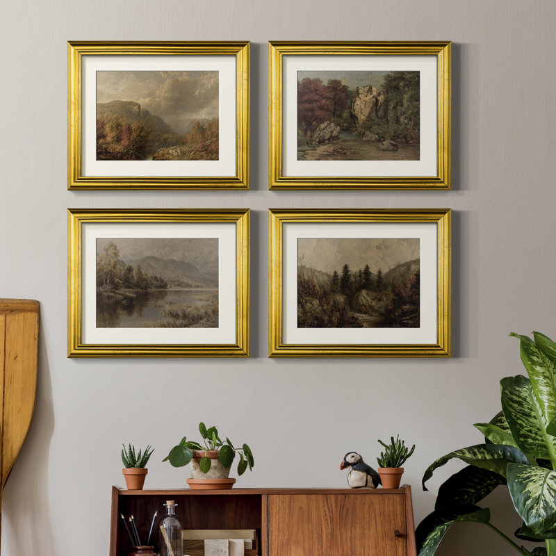 «Vintage Landscape LXVII», ensemble de 4 reproductions encadrées