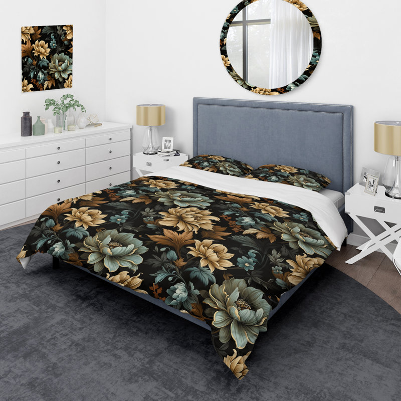 Ensemble de housse de couette Vintage Noir Moody, Housse de couette pour grand lit et 2 taies décor