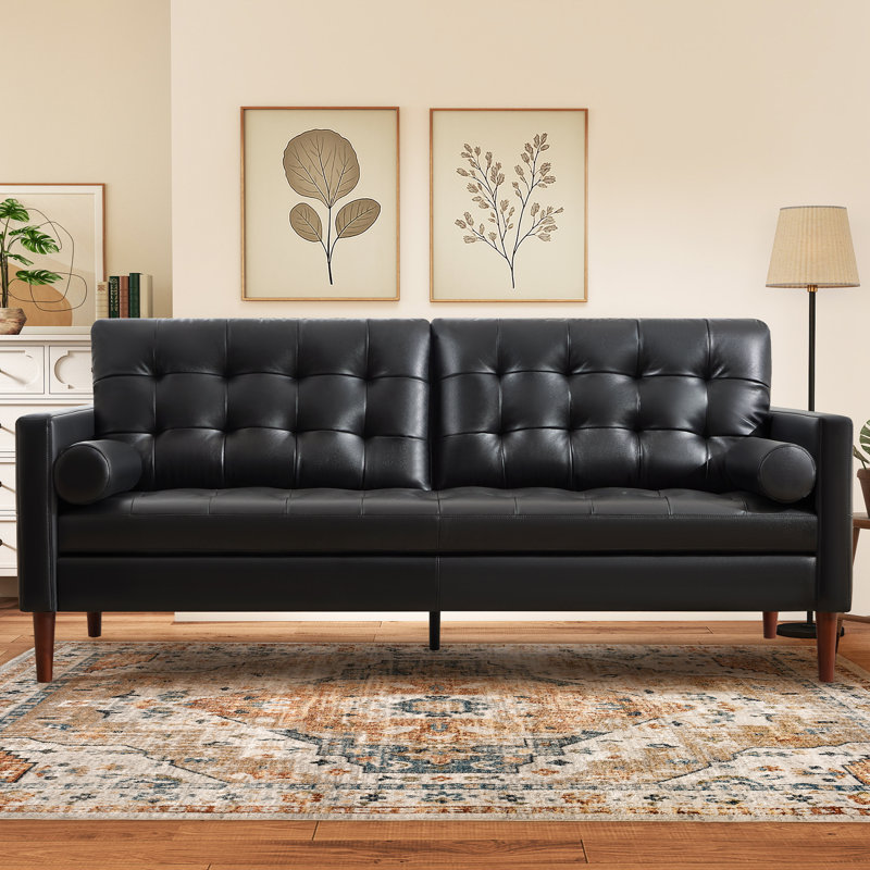 Amariyon 80" Genuine Leather Sofa, Black