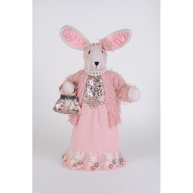 Pink Crystal Bunny Figurine with Sequins and Pearls, 19 Inches
