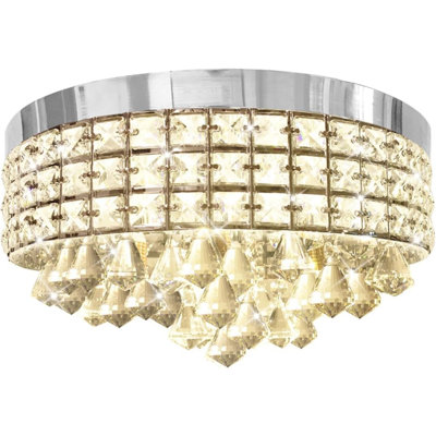 Grand lustre en cristal de luxe avec gouttes de pluie, lustres en cristal élégants pour la chambre à coucher, le salon, le couloir, le bar et la salle à manger, plafonnier moderne encastré avec finition chromée