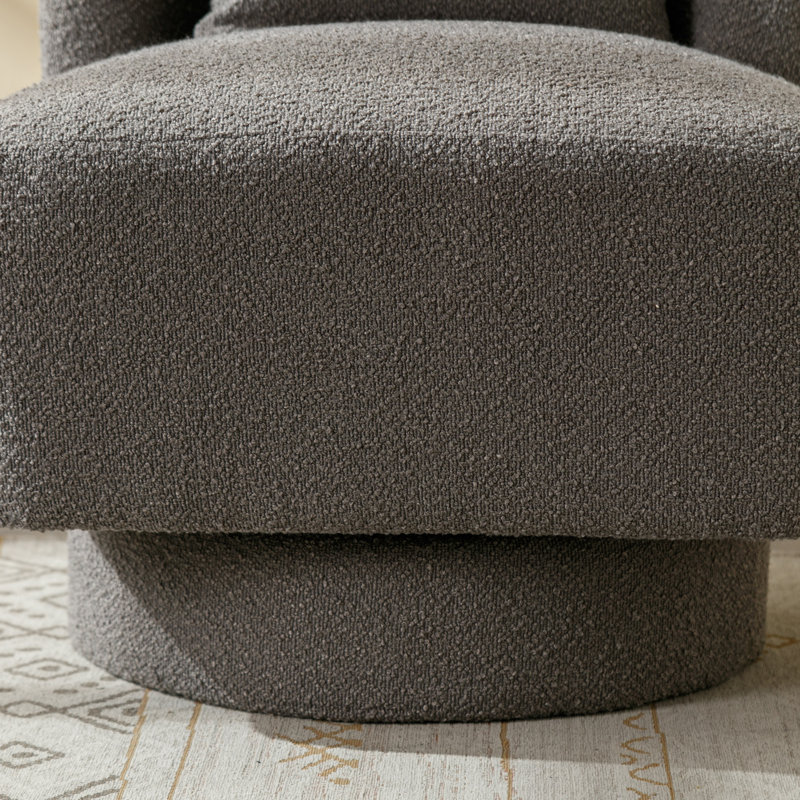 Daresha Upholstered Swivel Barrel Chair, Gray Polyester