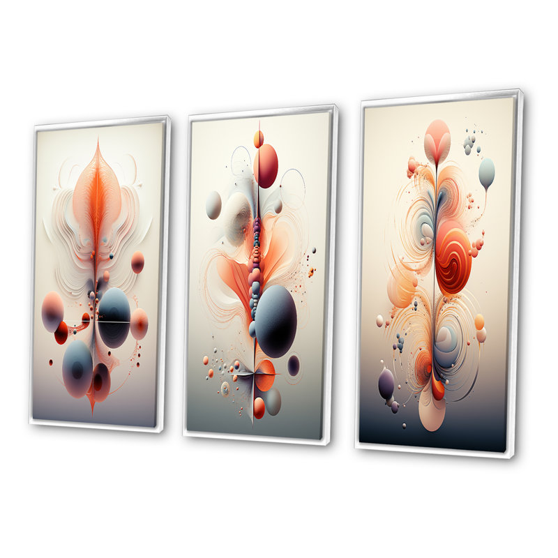 Metamorphosis Interior Design Retrofuturistic - Abstract Shapes Art Set Of 3 Pieces, Cadre blanc, H 28 po x l 36 po